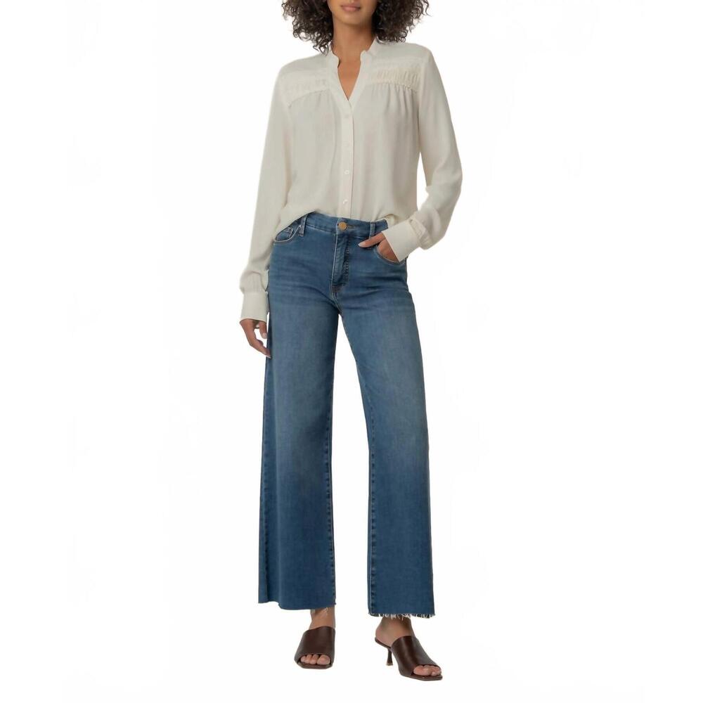 Kut from the Kloth Cream Long-Sleeve Button Front Blouse